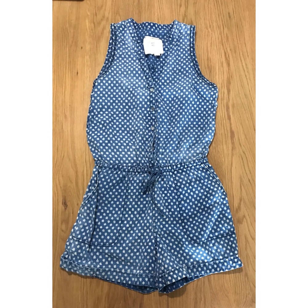 Anthropologie dotty chambray jumpsuit shorts-linen